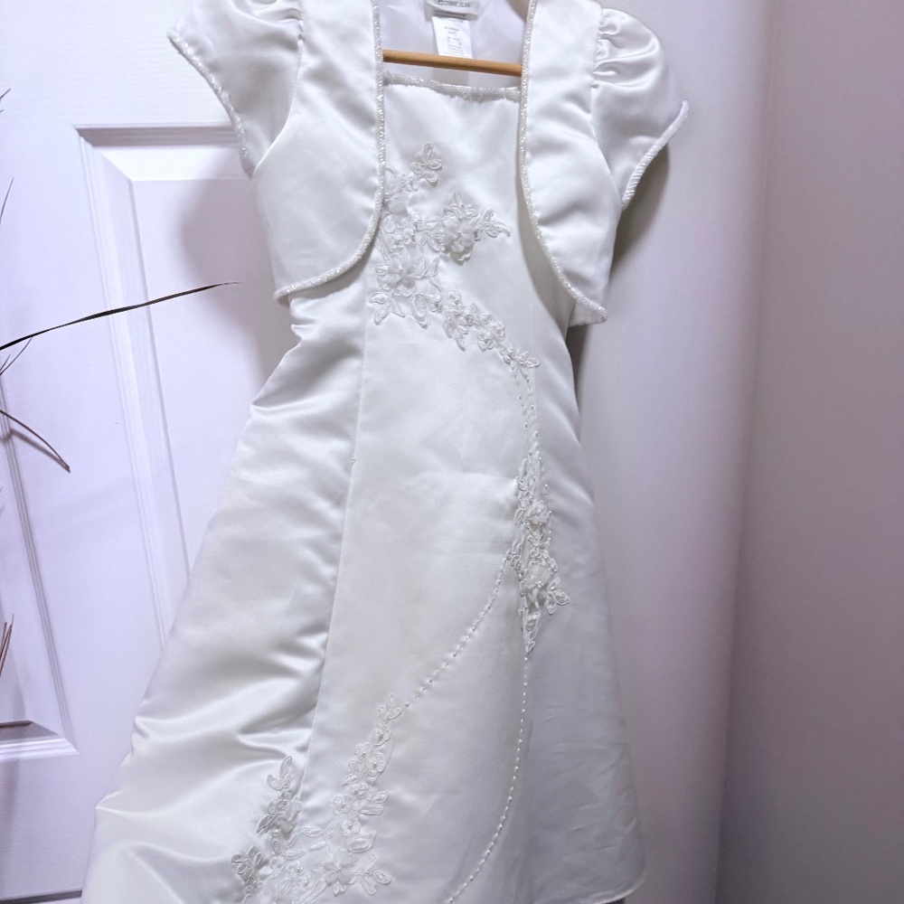 Bonnie Jean Girls Fancy Satin 1st Communion/Flower Girl Dress w/Jacket - Sz 8